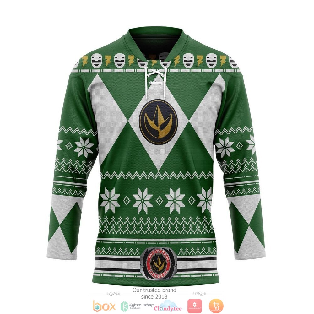 HOT Green Mighty Morphin Power Ranger hockey jersey 7 Green Mighty Morphin Power Ranger hockey jersey