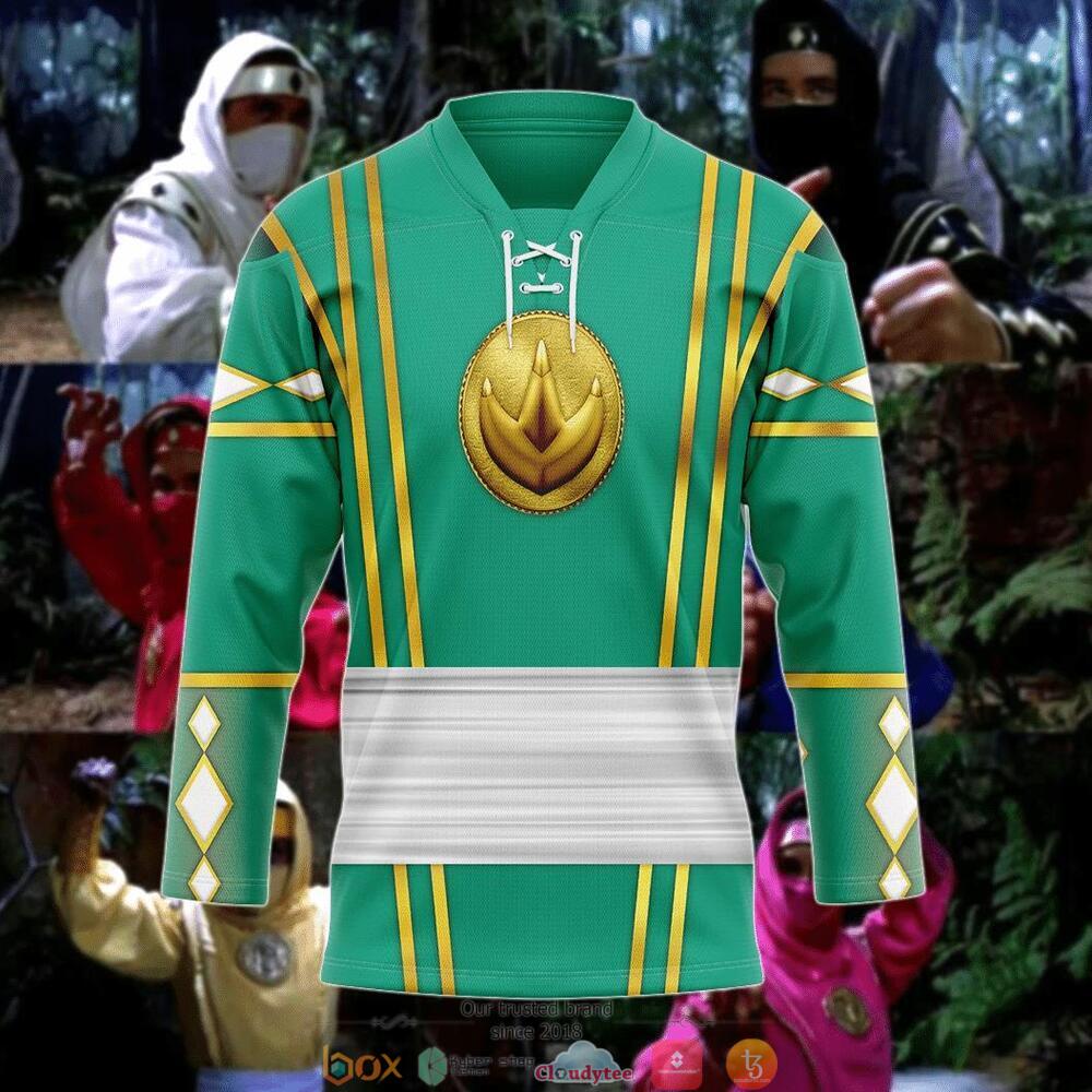 HOT Green Ninja Mighty Morphin Power Rangers hockey jersey 3 Green Ninja Mighty Morphin Power Rangers hockey jersey 1 2