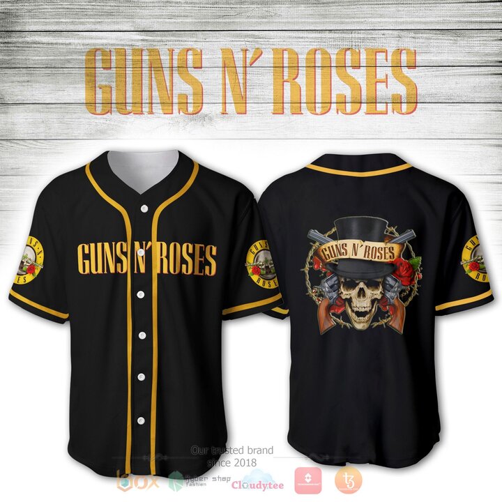 BEST Guns N' Roses Skull With Guns Baseball Jerseys 2 Guns N Roses Skull With Guns Baseball Jersey Shirt