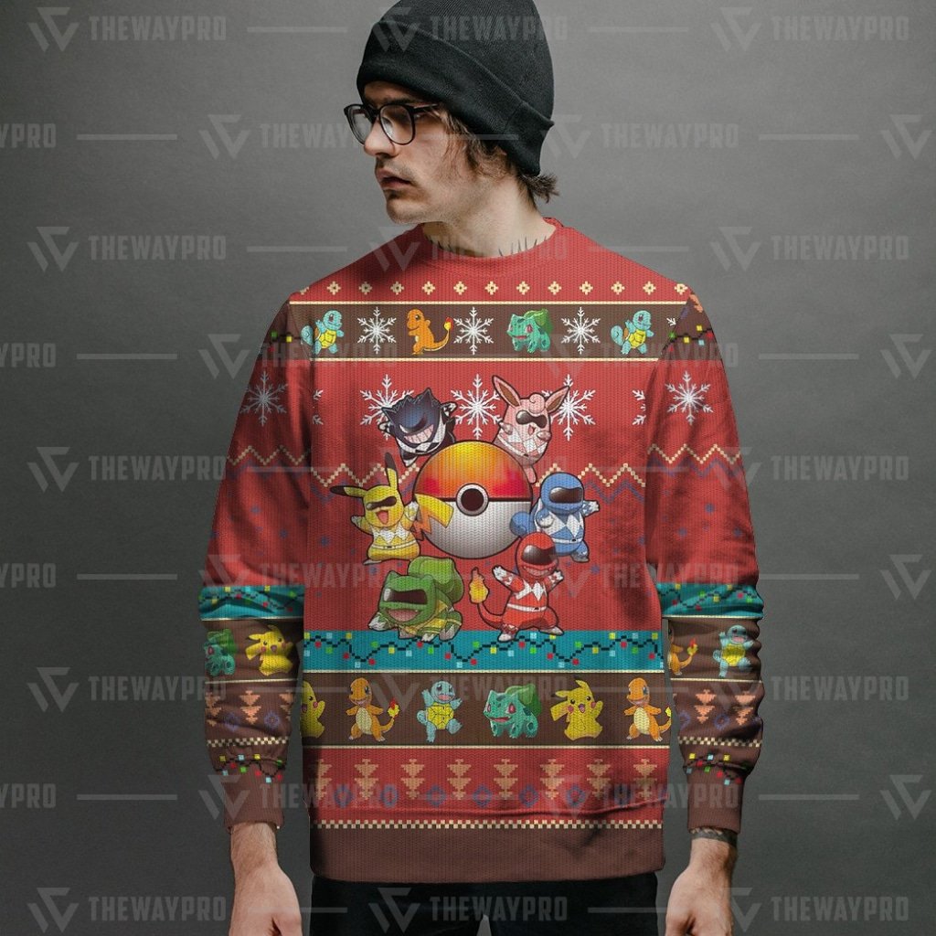 HOT Anime Pocket Monsters Mighty Morphin Go Go Poke Ranger Merry Christmas Sweater 1