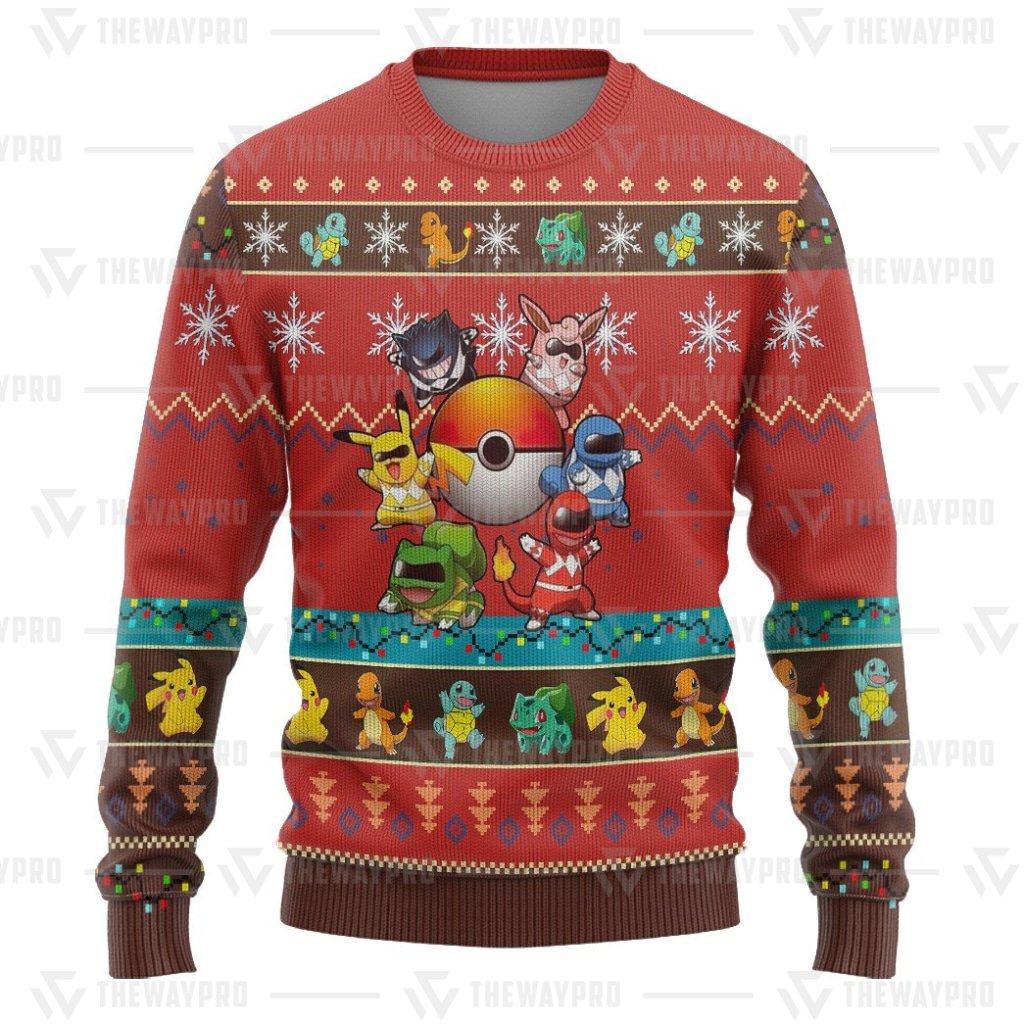HOT Anime Pocket Monsters Mighty Morphin Go Go Poke Ranger Merry Christmas Sweater 1 2