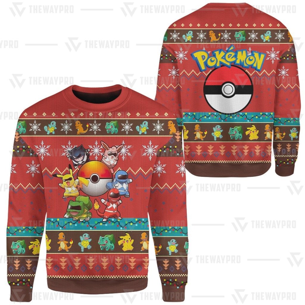HOT Anime Pocket Monsters Mighty Morphin Go Go Poke Ranger Merry Christmas Sweater 1 2 3 4 5