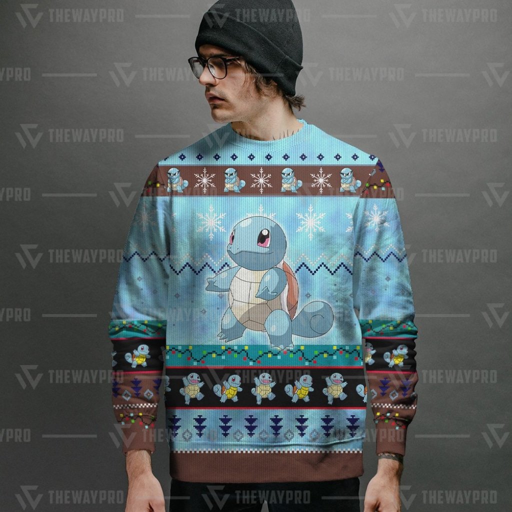 HOT Anime Pocket Monsters Squirtle Merry Christmas Sweater 2 HOT Anime Pocket Monsters Squirtle Merry Christmas Sweater 1