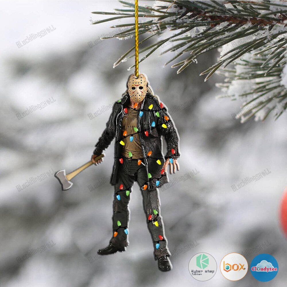 Hockey Mask Holding Hammer Led Lights Christmas Ornament