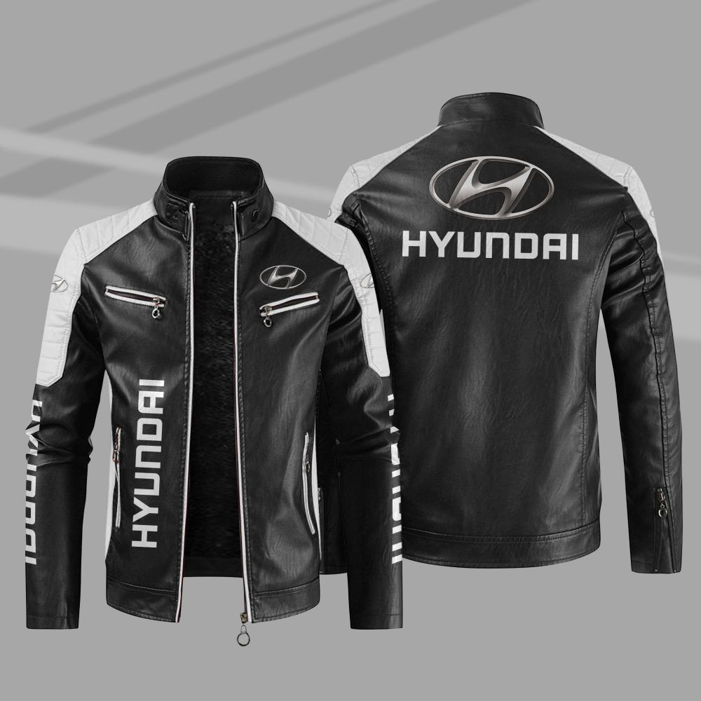Hyundai Car Motor Block Leather Jacket