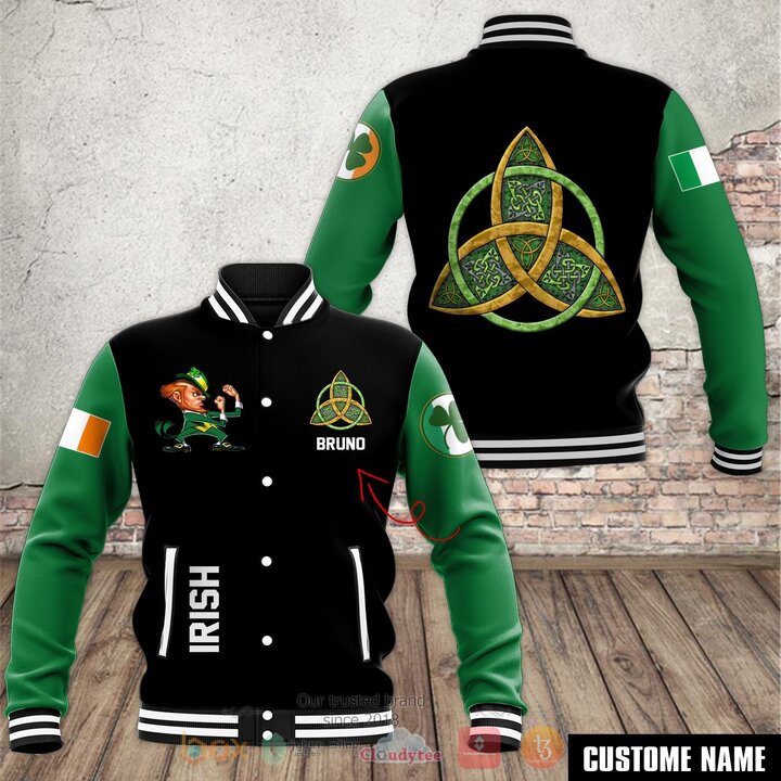 Irish Notre Dame Leprechaun Personalized Baseball Jacket