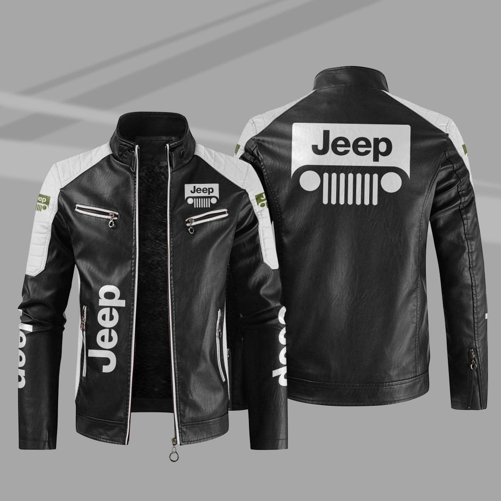 Jeep Car Motor Block Leather Jacket