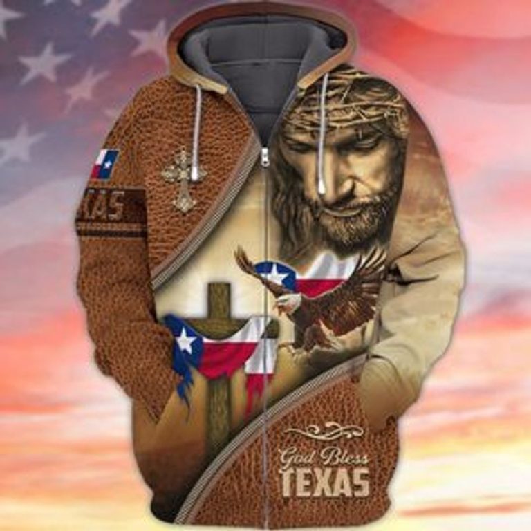 Jesus God Bless Texas 3d zip hoodie