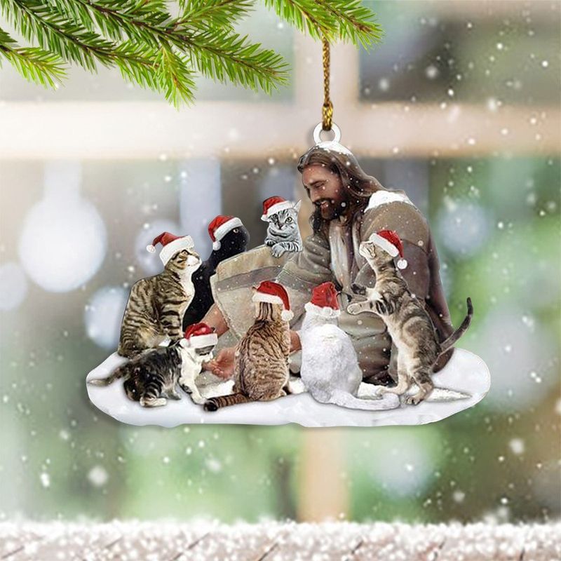 Jesus With Cats Santa Christmas Ornament 8 Jesus With Cats Santa Christmas Ornament