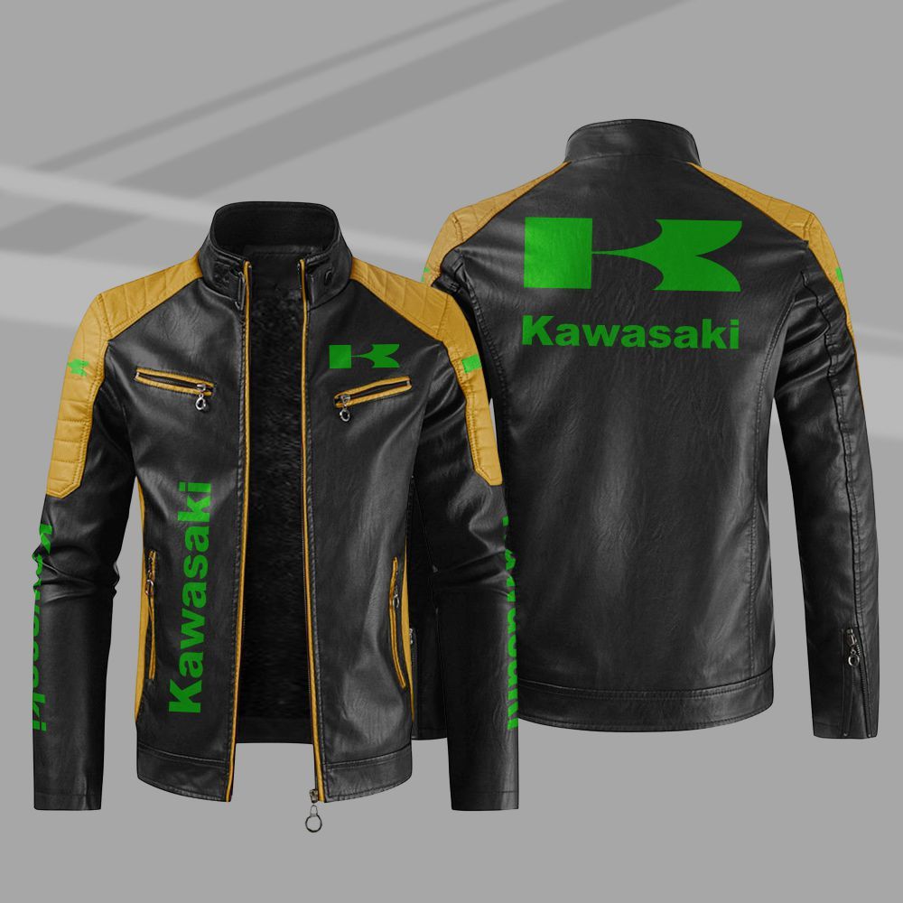 Kawasaki Car Motor Block Leather Jacket 1