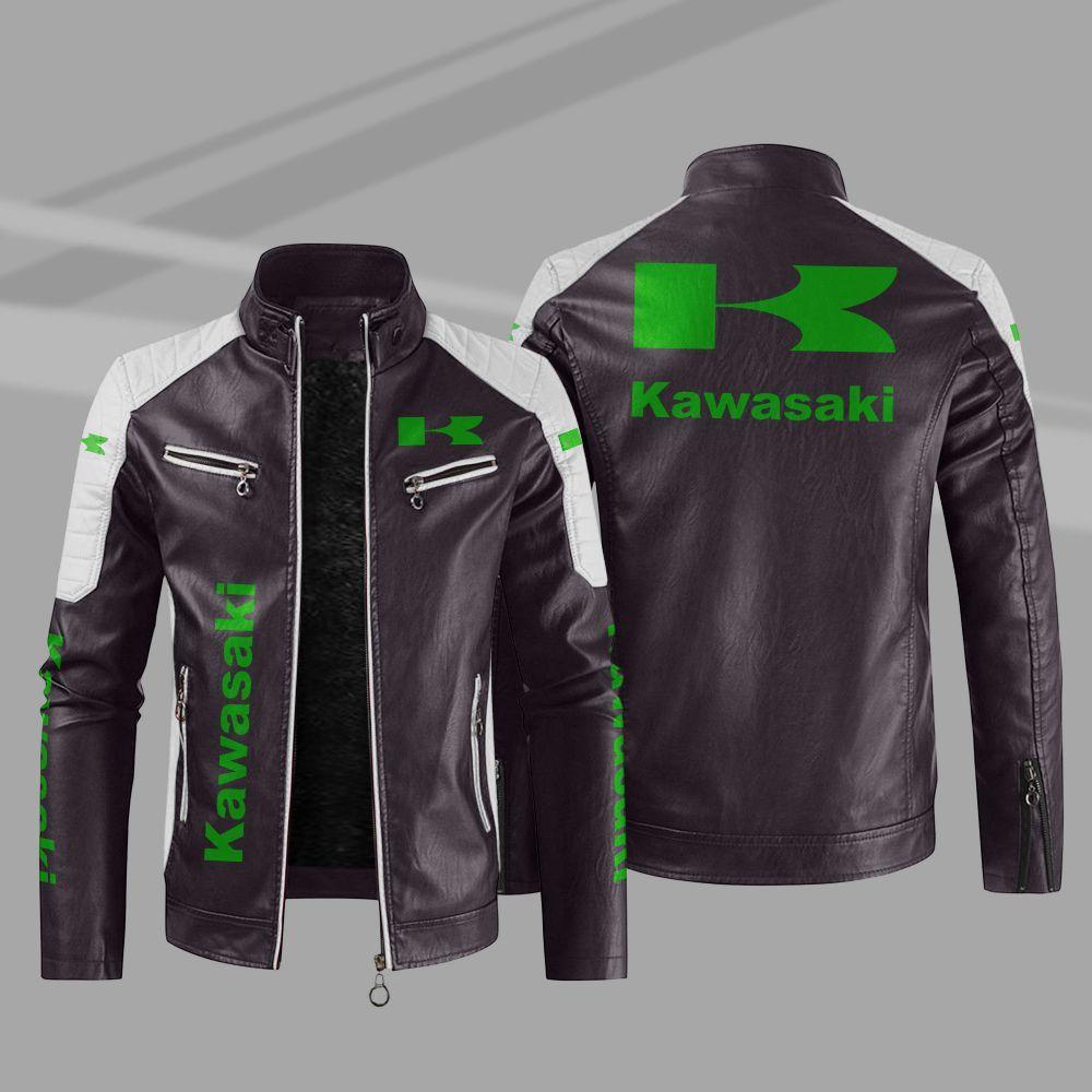 Kawasaki Car Motor Block Leather Jacket 5 Kawasaki Car Motor Block Leather Jacket 1 2 3 4