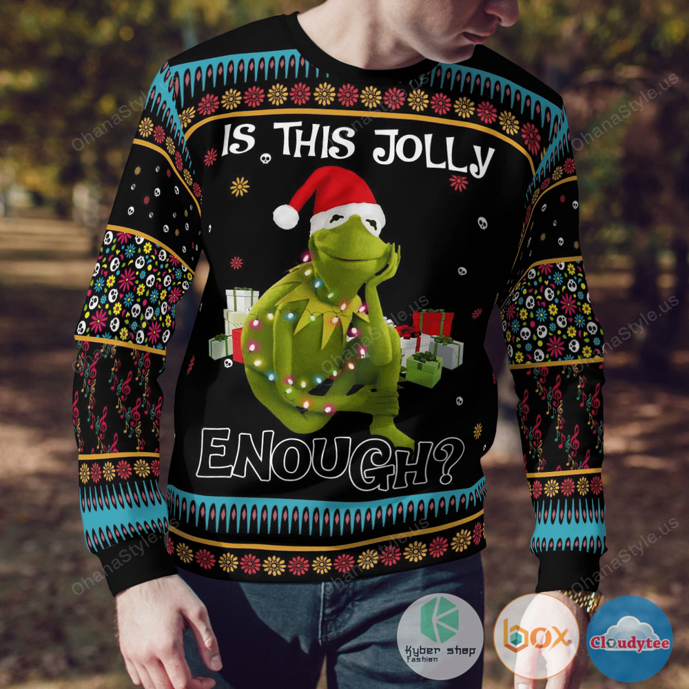 Kermit the Frog Is This Jolly Enough Christmas Sweater 3 Kermit the Frog Is This Jolly Enough Christmas Sweater 1 2