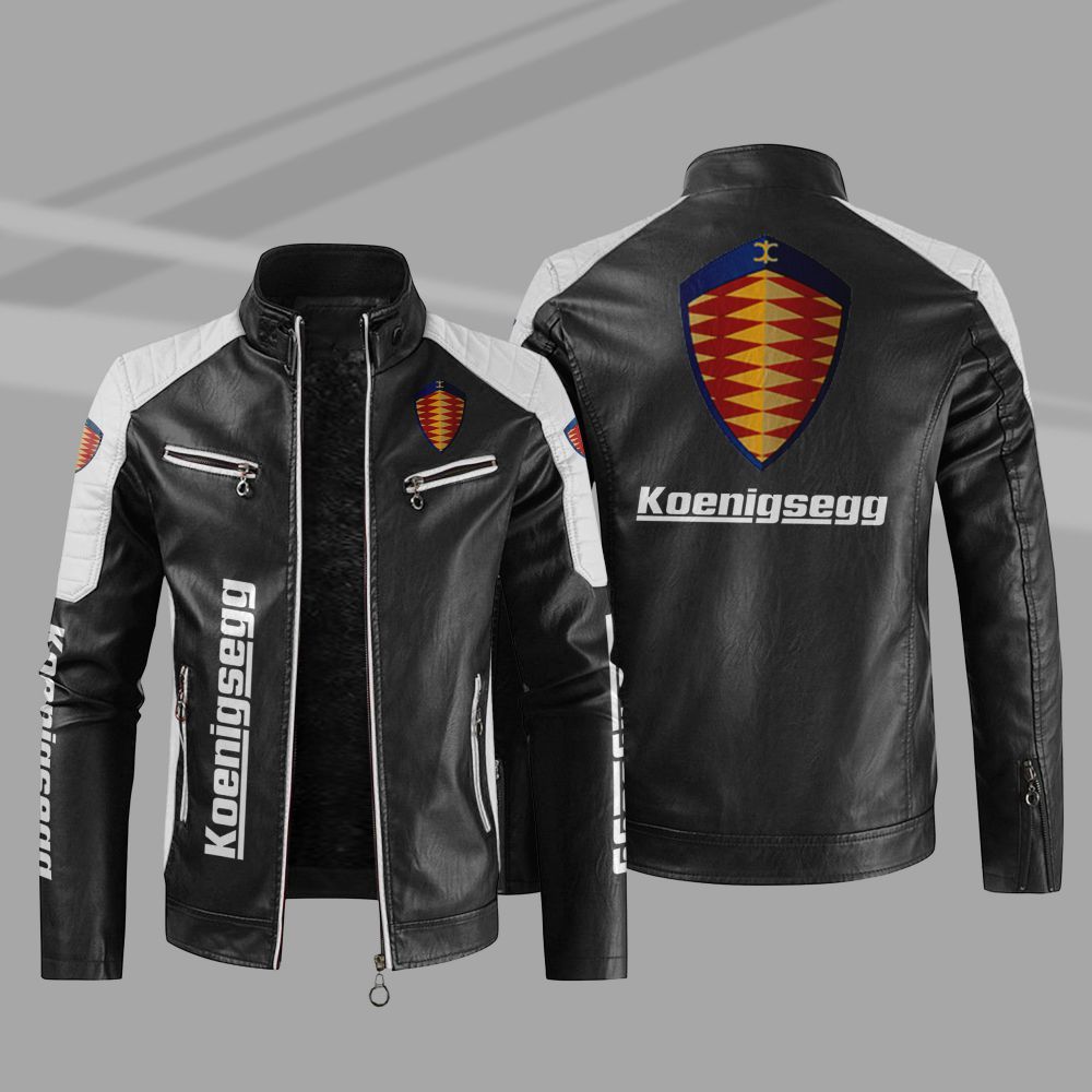 Koenigsegg Car Motor Block Leather Jacket
