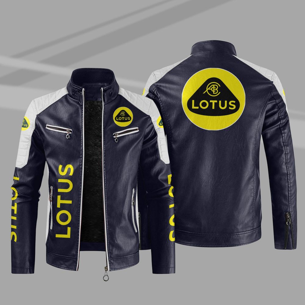 Lotus Car Motor Block Leather Jacket 3 Lotus Car Motor Block Leather Jacket 1 2