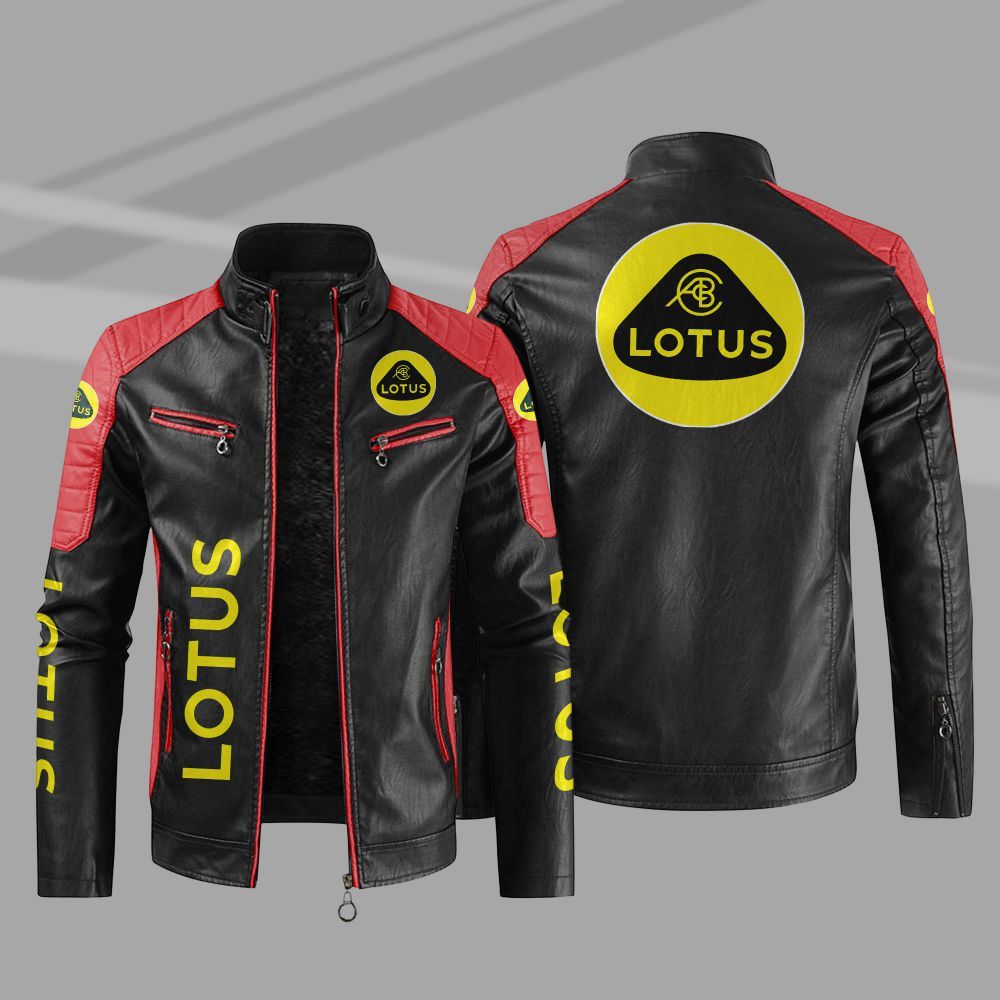 Lotus Car Motor Block Leather Jacket 4 Lotus Car Motor Block Leather Jacket 1 2 3