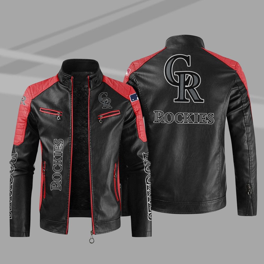 MLB Colorado Rockies Block Leather Jacket 4 MLB Colorado Rockies Block Leather Jacket 1 2 3