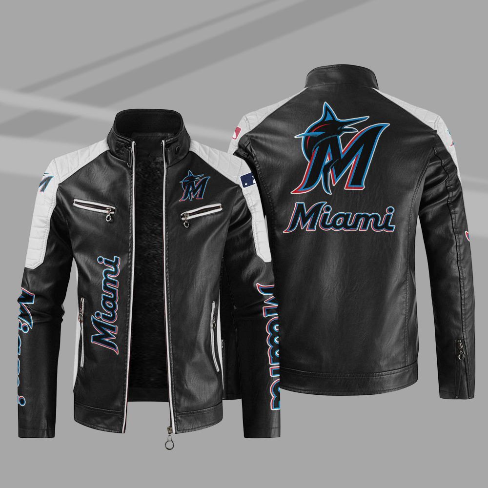 MLB Miami Marlins Block Leather Jacket