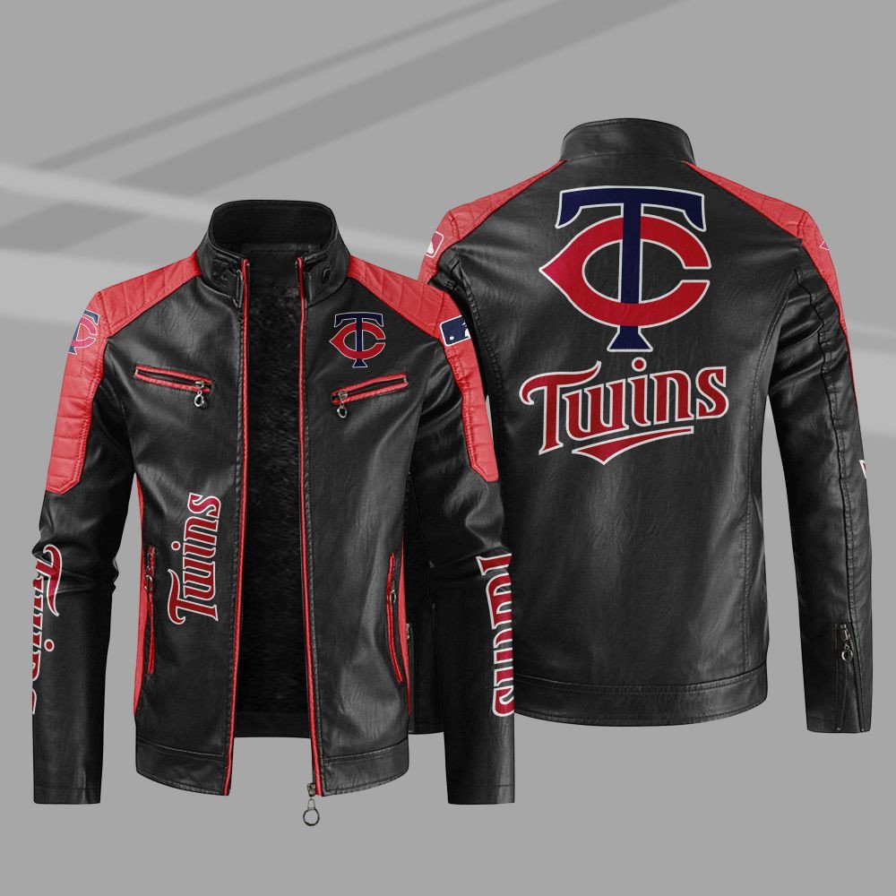 MLB Minnesota Twins Block Leather Jacket 4 MLB Minnesota Twins Block Leather Jacket 1 2 3