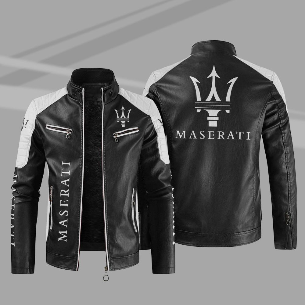 Maserati Car Motor Block Leather Jacket