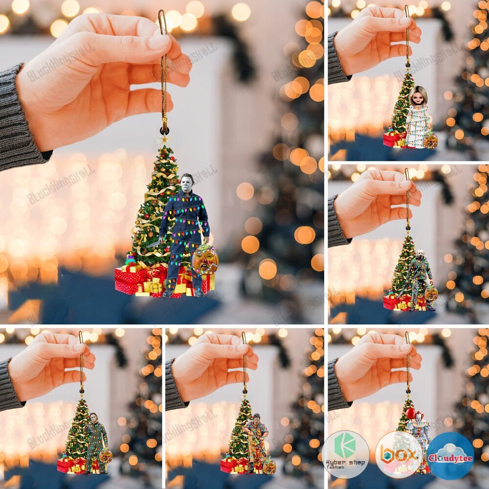 Michael Myers Near Christmas And Pumpkin Led Lights Christmas Ornament