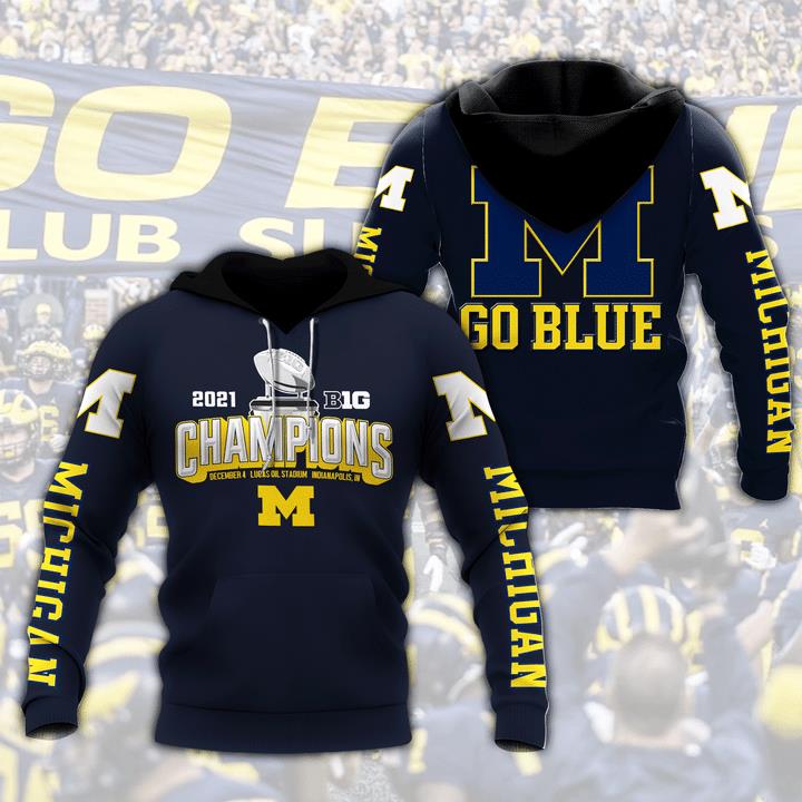 Michigan Wolverines Champions 2021 go blue 3d shirt hoodie