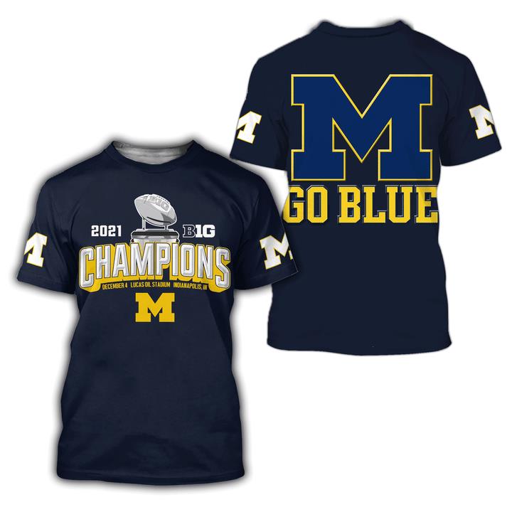 Michigan Wolverines Champions 2021 go blue 3d shirt, hoodie 3 Michigan Wolverines Champions 2021 go blue 3d shirt hoodie 1 2