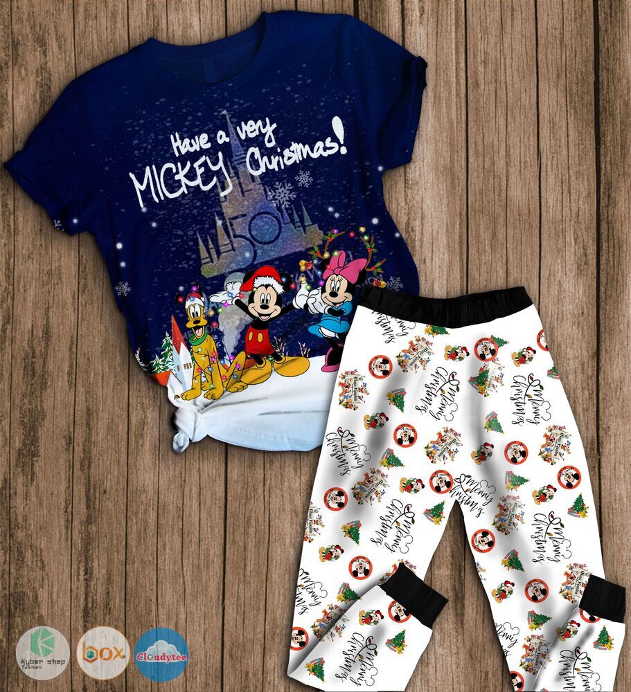 Mickey Minnie Pluto Have a Mickey Christmas short sleeves Pajamas Set
