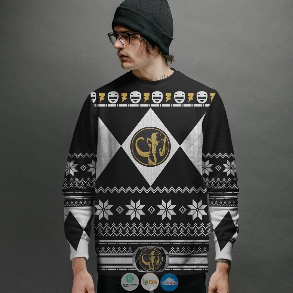 Mighty Morphin Black Power Rangers Ugly Christmas Sweater 2 Mighty Morphin Black Power Rangers Christmas Sweater 1