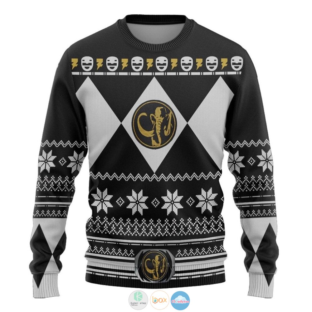 Mighty Morphin Black Power Rangers Ugly Christmas Sweater 3 Mighty Morphin Black Power Rangers Christmas Sweater 1 2