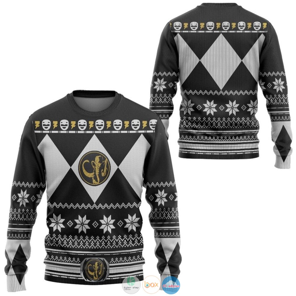 Mighty Morphin Black Power Rangers Ugly Christmas Sweater 4 Mighty Morphin Black Power Rangers Christmas Sweater 1 2 3