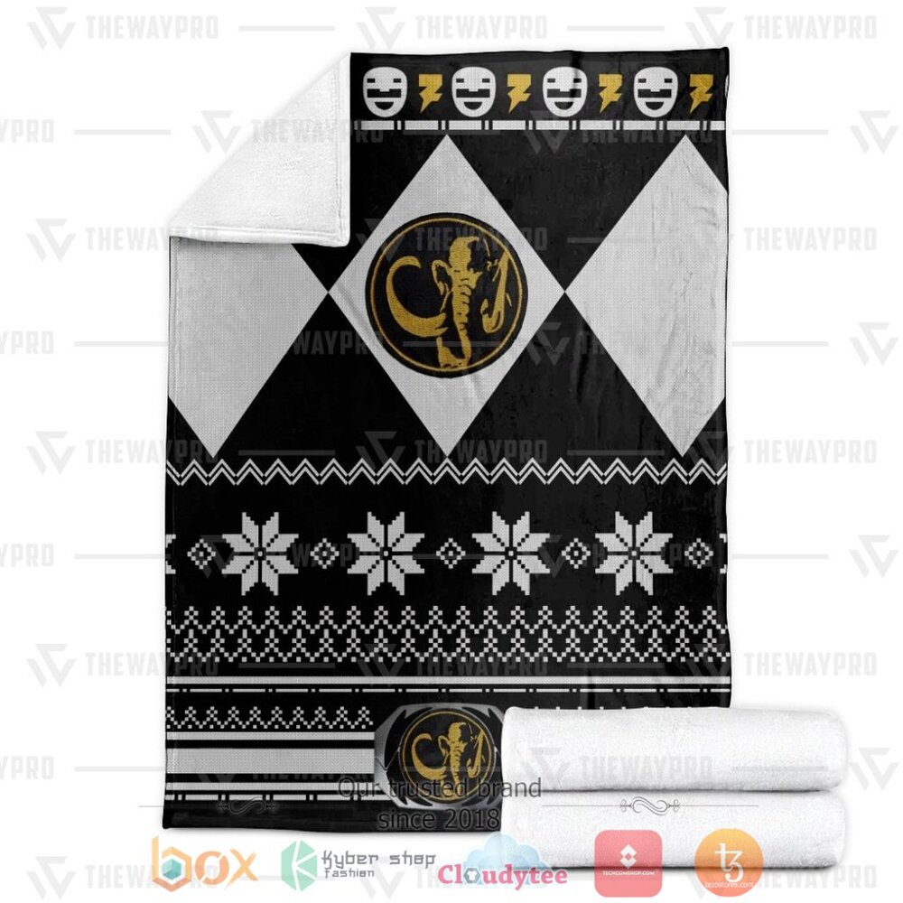 Mighty Morphin Black Power Rangers Ugly Christmas Custom Soft Blanket 1 2