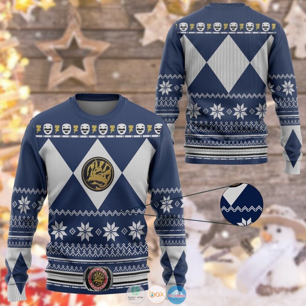 Mighty Morphin Blue Power Rangers Christmas Sweater