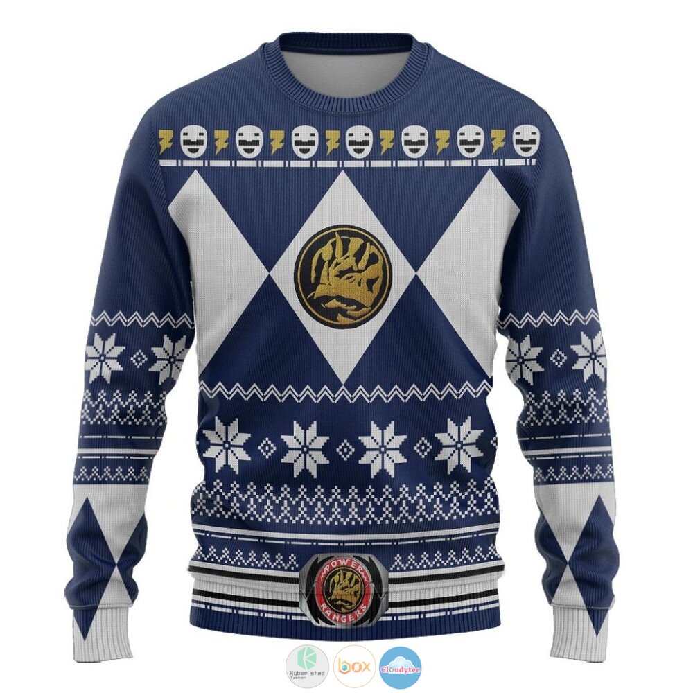 Mighty Morphin Blue Power Rangers Ugly Christmas Sweater 4 Mighty Morphin Blue Power Rangers Christmas Sweater 1 2 3