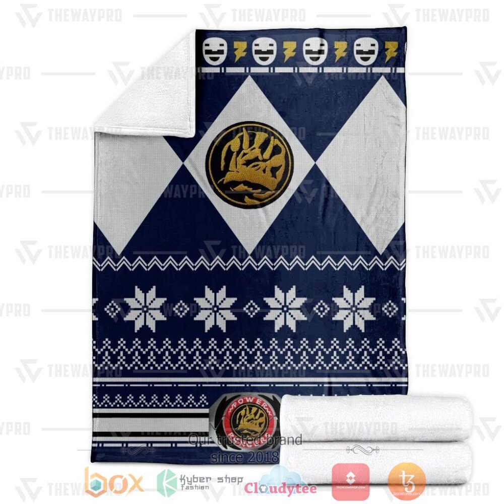 Mighty Morphin Blue Power Rangers Ugly Christmas Custom Soft Blanket 1 2