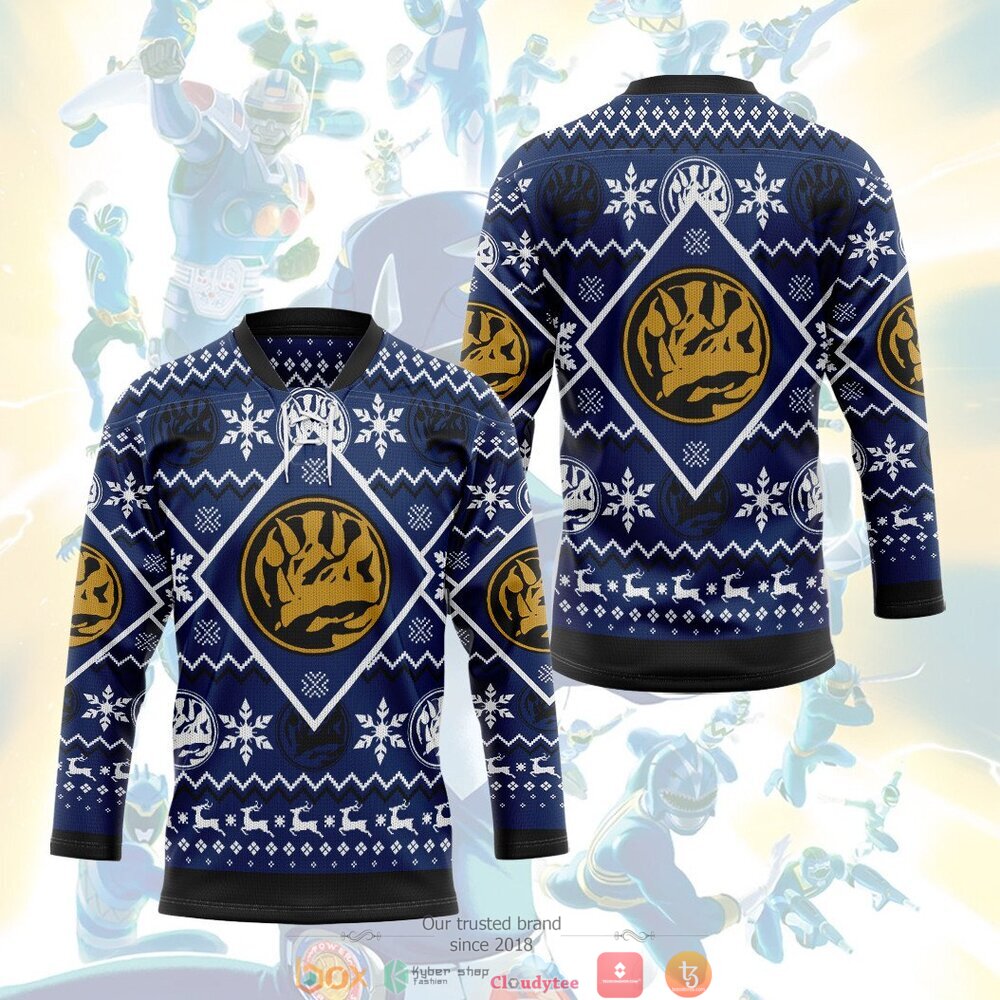 Mighty Morphin Blue Power Rangers hockey jersey 1 2 3 4 5