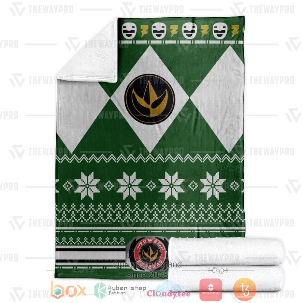 Mighty Morphin Green Power Rangers Ugly Christmas Custom Soft Blanket 1 2