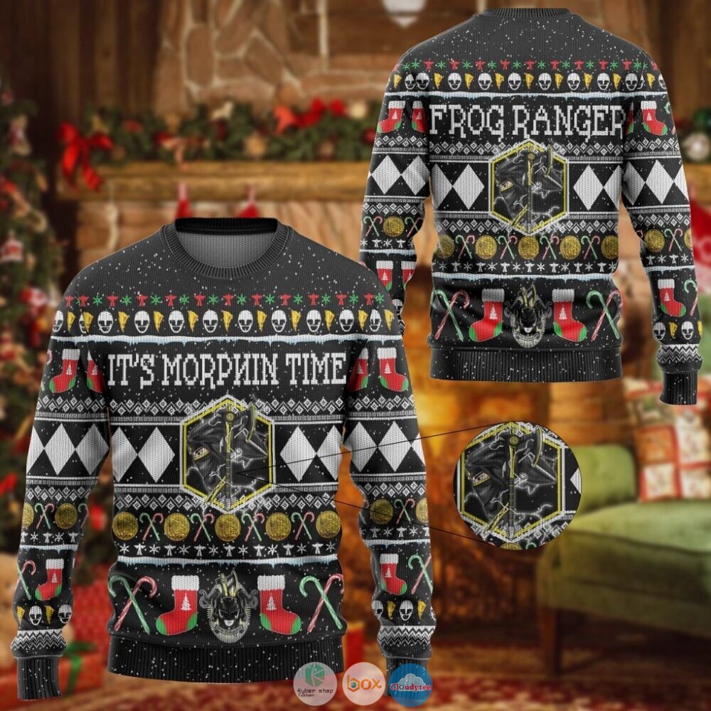 Mighty Morphin Ninjetti Black Ranger Christmas Sweater