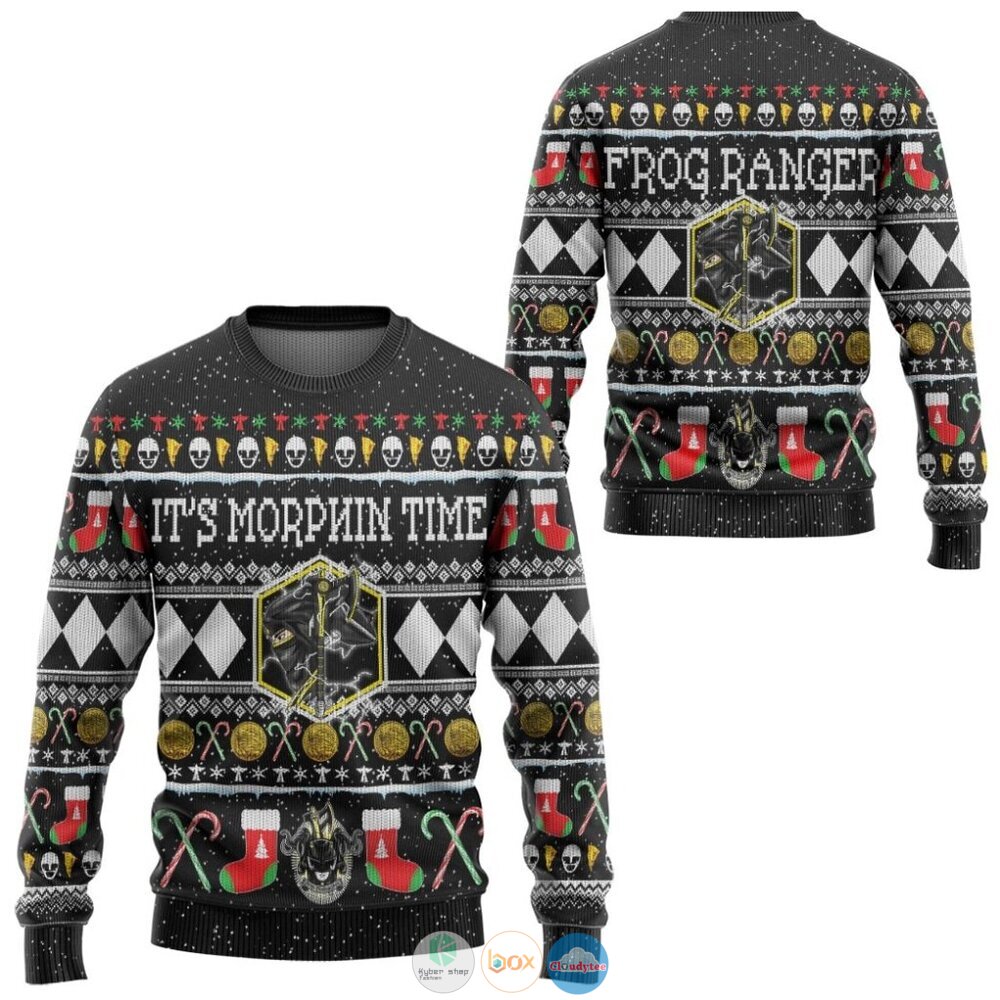 Mighty Morphin Ninjetti Black Ranger Ugly Christmas Sweater 3 Mighty Morphin Ninjetti Black Ranger Christmas Sweater 1 2