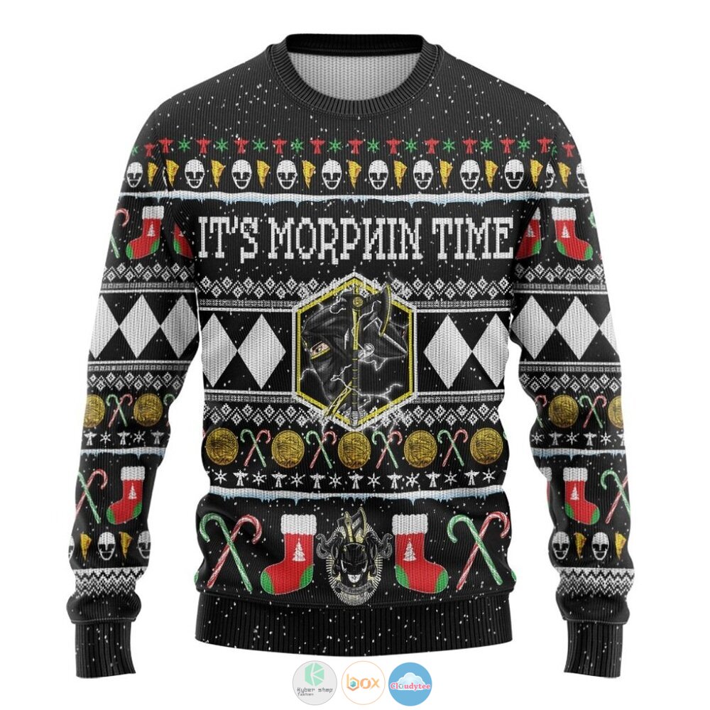Mighty Morphin Ninjetti Black Ranger Ugly Christmas Sweater 4 Mighty Morphin Ninjetti Black Ranger Christmas Sweater 1 2 3