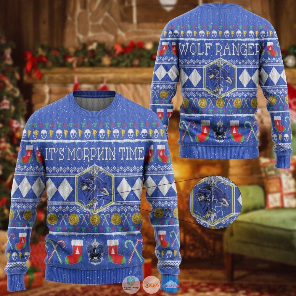 Mighty Morphin Ninjetti Blue Ranger Ugly Christmas Sweater 1 Mighty Morphin Ninjetti Blue Ranger Christmas Sweater