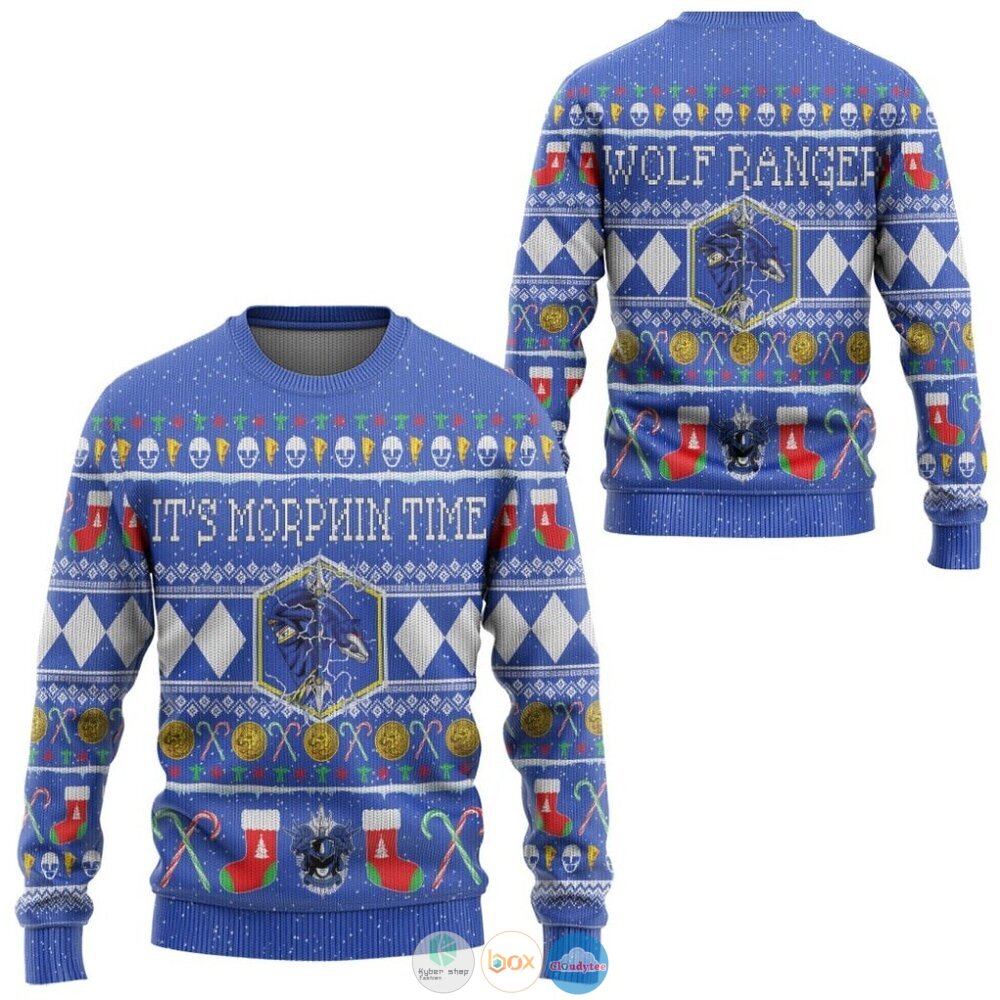 Mighty Morphin Ninjetti Blue Ranger Ugly Christmas Sweater 3 Mighty Morphin Ninjetti Blue Ranger Christmas Sweater 1 2