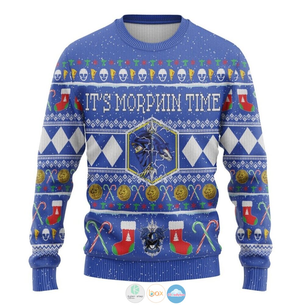 Mighty Morphin Ninjetti Blue Ranger Ugly Christmas Sweater 4 Mighty Morphin Ninjetti Blue Ranger Christmas Sweater 1 2 3