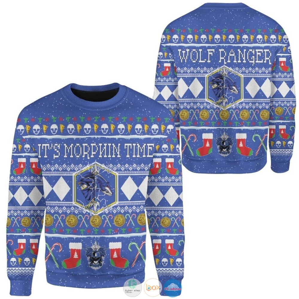 Mighty Morphin Ninjetti Blue Ranger Ugly Christmas Sweater 5 Mighty Morphin Ninjetti Blue Ranger Christmas Sweater 1 2 3 4