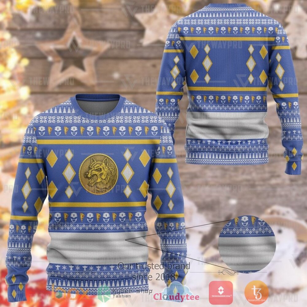 Mighty Morphin Ninjetti Blue Wolf Ranger Ugly Christmas Sweater