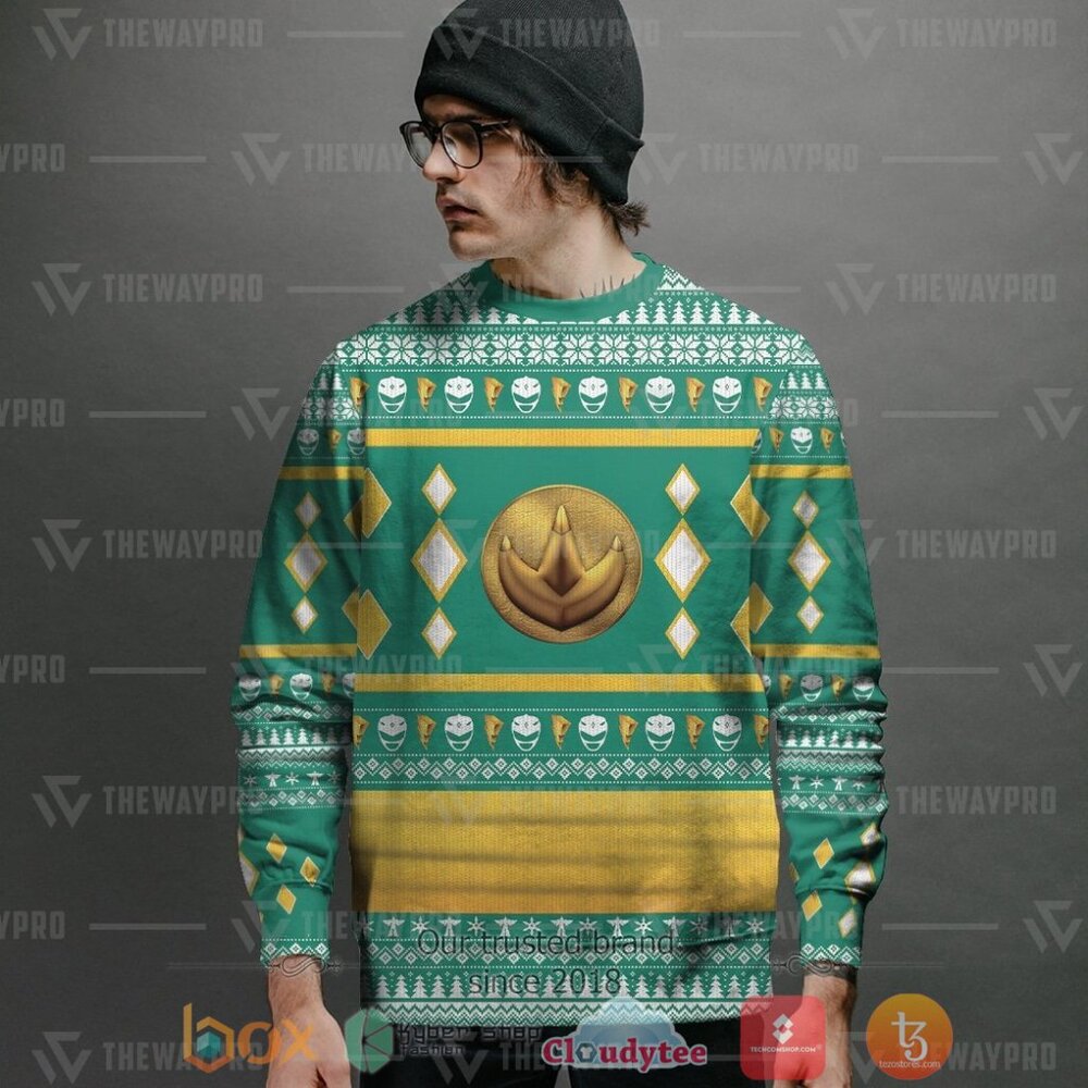HOT Mighty Morphin Ninjetti Green Dragon Ranger Merry Christmas Sweater 2 Mighty Morphin Ninjetti Green Dragon Ranger Ugly Christmas Sweater 1