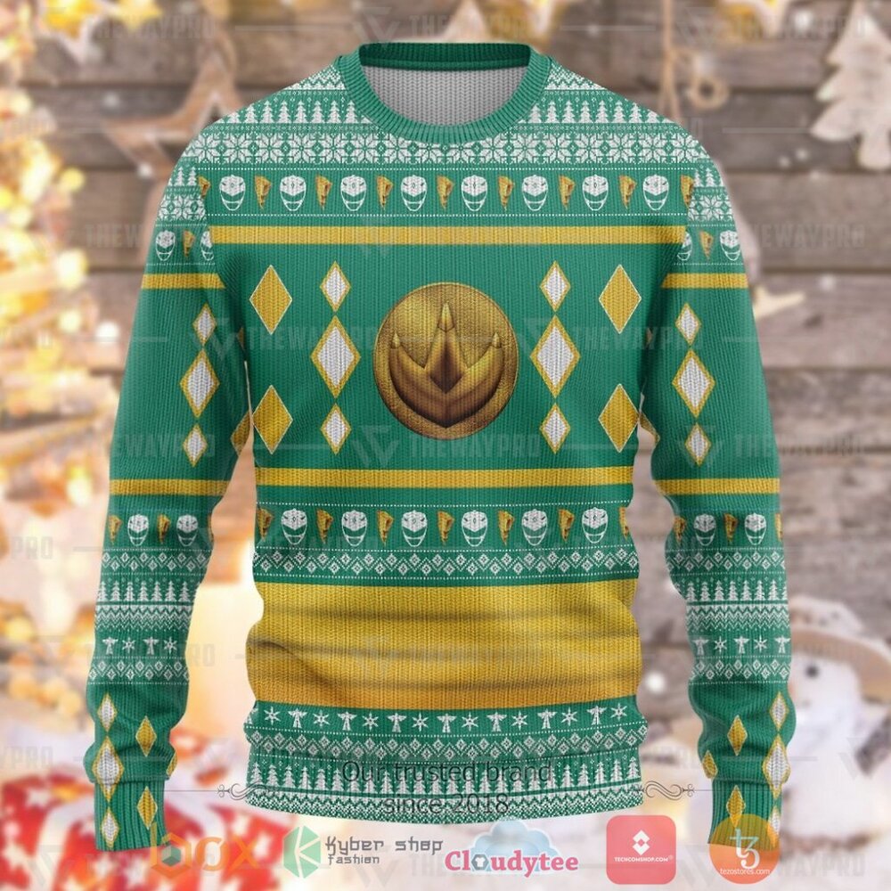 HOT Mighty Morphin Ninjetti Green Dragon Ranger Merry Christmas Sweater 3 Mighty Morphin Ninjetti Green Dragon Ranger Ugly Christmas Sweater 1 2
