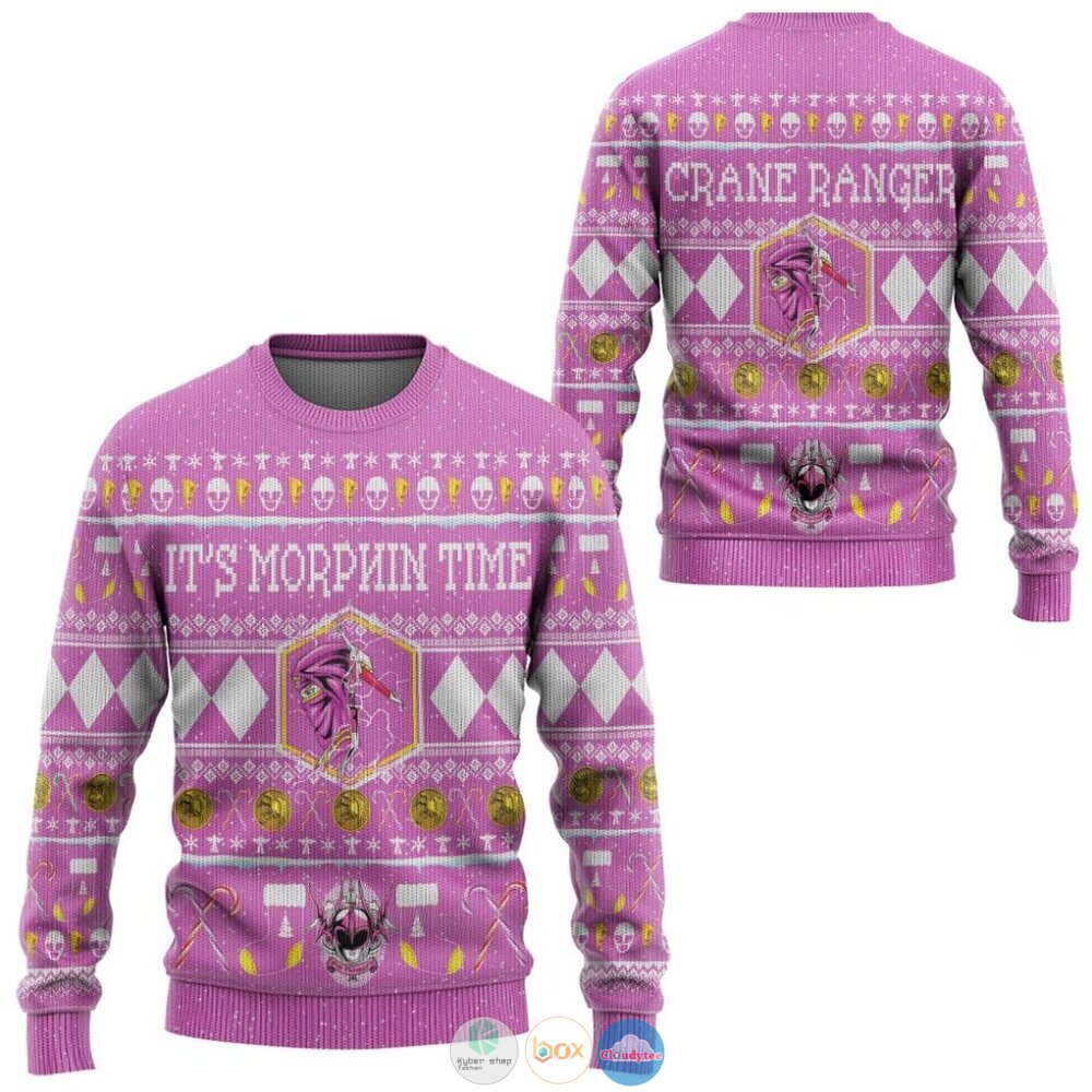Mighty Morphin Ninjetti Pink Ranger Ugly Christmas Sweater 3 Mighty Morphin Ninjetti Pink Ranger Christmas Sweater 1 2