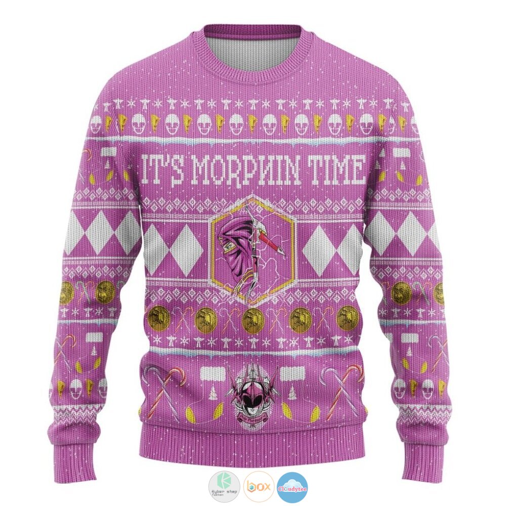 Mighty Morphin Ninjetti Pink Ranger Ugly Christmas Sweater 4 Mighty Morphin Ninjetti Pink Ranger Christmas Sweater 1 2 3