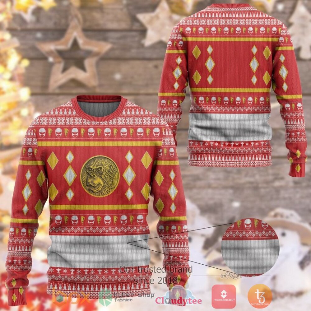 Mighty Morphin Ninjetti Red Ape Ranger Ugly Christmas Sweater