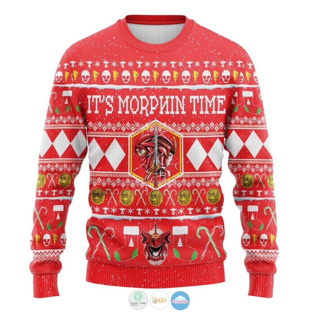 Mighty Morphin Ninjetti Red Ranger Ugly Christmas Sweater 4 Mighty Morphin Ninjetti Red Ranger Christmas Sweater 1 2 3